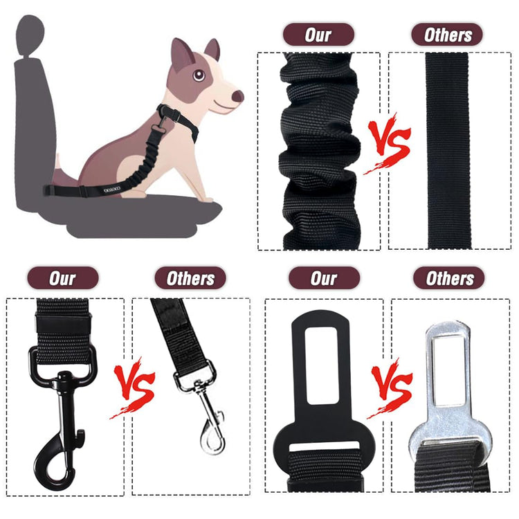 COOYOO Dog Seat Belt, Durability Retractable Dog Car Harness Adjustable Dog Seat Belt for Vehicle Nylon Pet Safety Seat Belts Heavy Duty & Elastic (1 Pack Black)
