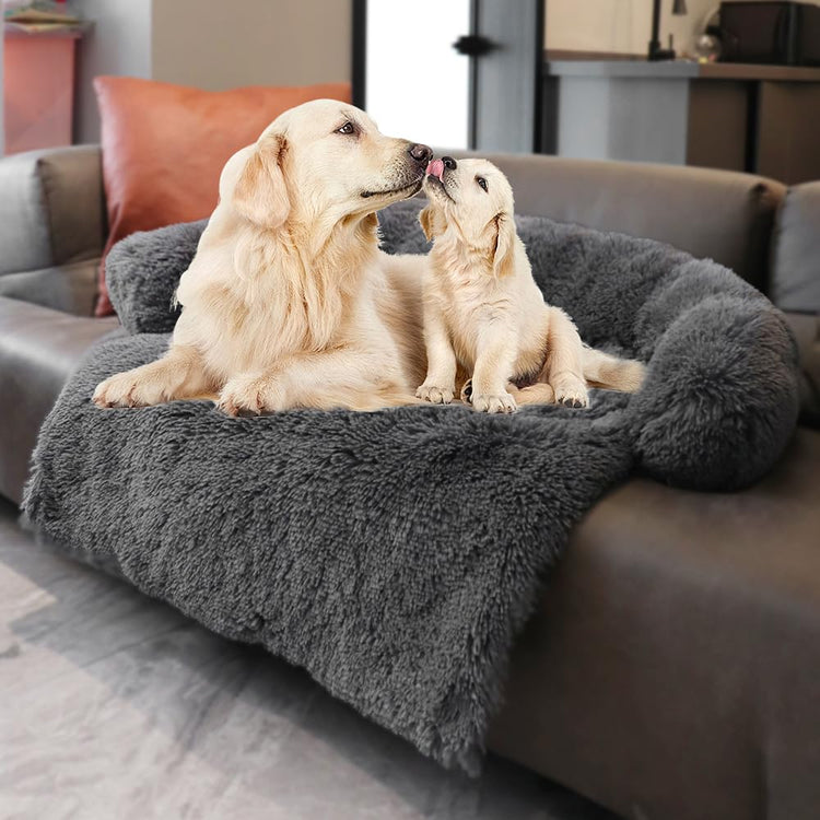 Calming Dogs/Cats Bed Mats, Dog Pad Washable Removable Couch Cover, Plush Long Fur Mat for Pets, Waterproof Lining, Perfect for Small, Medium and Large Dogs and Cats (Gradient Gray, 36"x31")