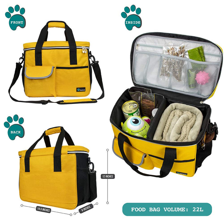 PetAmi Dog Travel Bag Organizer, Pet Travel Kit with 2 Food Containers & 2 Collapsible Dog Bowls, Pet Supplies Tote with Luggage Sleeve, Weekend Road Trip Camping Essentials, Dark Gray, Medium