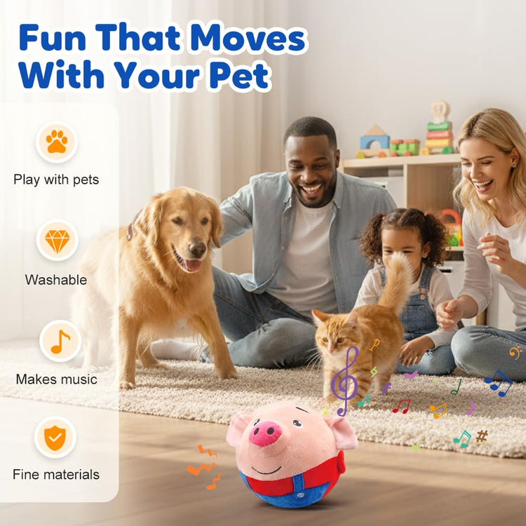 Interactive Dog Toys, Active Moving Pet Plush Toy, 2026 Upgraded Rechargeable Squeaky Dog Ball Toy with Recording Sound, Washable Cartoon Pig Plush Toy for Dogs Puppies (Blue)