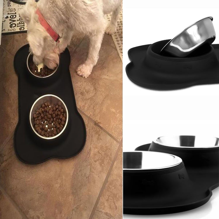 AsFrost Dog Food Bowls Stainless Steel Pet Bowls & Dog Water Bowls with No-Spill and Non-Skid, Feeder Bowls with Dog Bowl Mat for Dogs Cats and Pets-Pink, 24 0z in Total