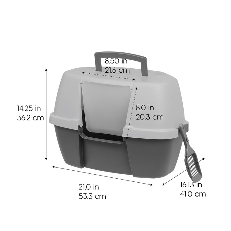 IRIS USA Cat Litter Box Large with Front Door Flap, Covered Enclosed Litter Box Enclosure with Scoop, Handle & Buckles for Portability & Privacy, Hidden Litter Pan, Navy