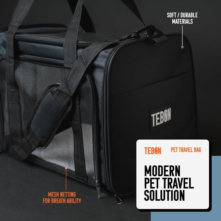 17.5" Pet Travel Carrier Bag - Collapsible Cat & Dog Carrier - Breathable, Durable & Spacious - Fits Small and Medium Pets up to 15lbs - Pet Travel Bag by Tebon