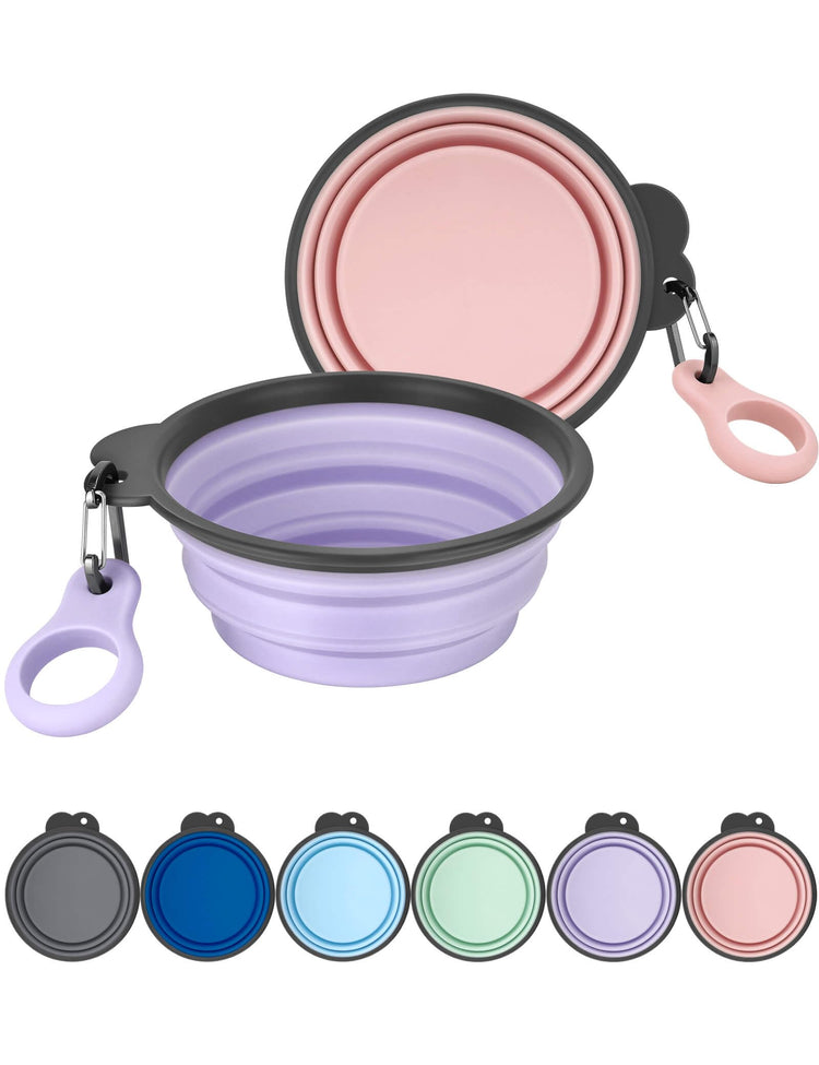 Aonkey Collapsible Dog Bowls with Bottle Carrier, 2 Pack Travel Dog Water Bowl Upgraded Carabiner, One-piece Molded Rim No Fall Off or Crack, Foldable Silicone Portable for Pets Walking Hiking 15oz