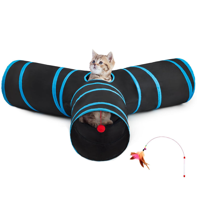 Tempcore Pet Cat Tunnel Tube Cat Toys 3 Way Collapsible, Tunnels for Indoor Cats，Kitty Bored Peek Hole Toy Ball Cat, Puppy, Kitty, Kitten, Rabbit