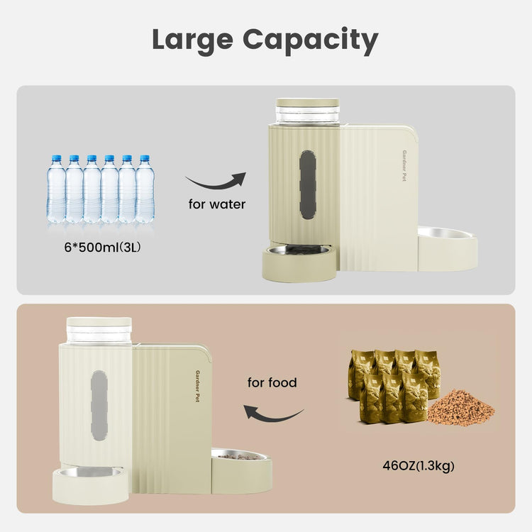 Gardner Pet Automatic Gravity Cat Food Feeder and Water Dispenser Stainless Steel Two-in-One Set Large Capacity Dispenser for Pets Dogs, Puppies, Kittens-(0.8 Gallons x 2)