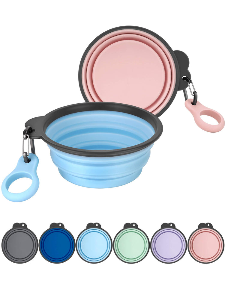 Aonkey Collapsible Dog Bowls with Bottle Carrier, 2 Pack Travel Dog Water Bowl Upgraded Carabiner, One-piece Molded Rim No Fall Off or Crack, Foldable Silicone Portable for Pets Walking Hiking 15oz