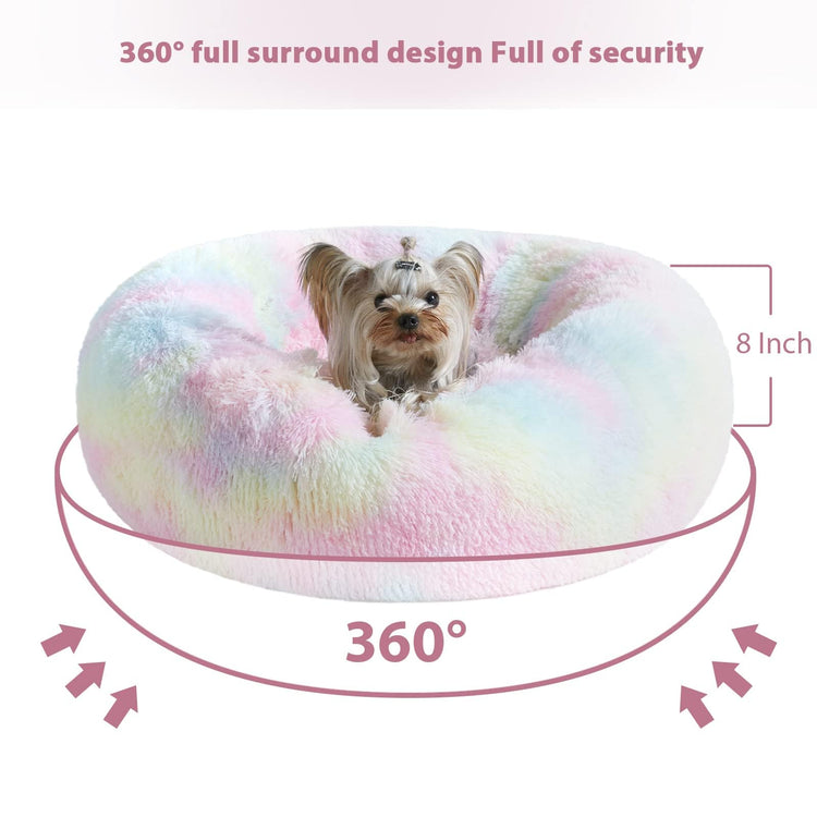 WNPETHOME Calming Dog Bed & Cat Bed, Anti-Anxiety Donut Small Dog Bed, Fluffy Faux Fur Cats Cushion Puppy Bed for Small Pets and Cats (24 x 24 inch, Light Coffee)