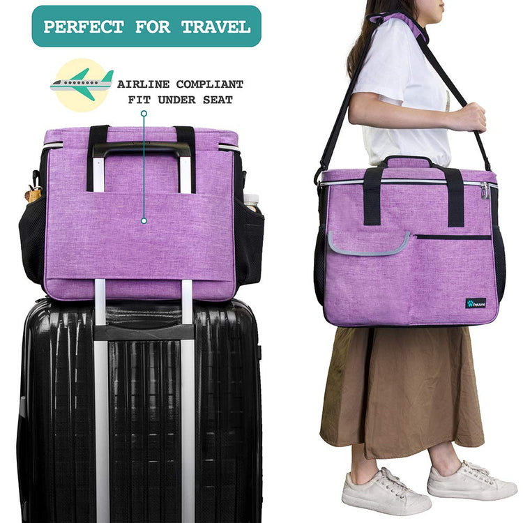 PetAmi Dog Travel Bag Organizer, Pet Travel Kit with 2 Food Containers & 2 Collapsible Dog Bowls, Pet Supplies Tote with Luggage Sleeve, Weekend Road Trip Camping Essentials, Dark Gray, Medium