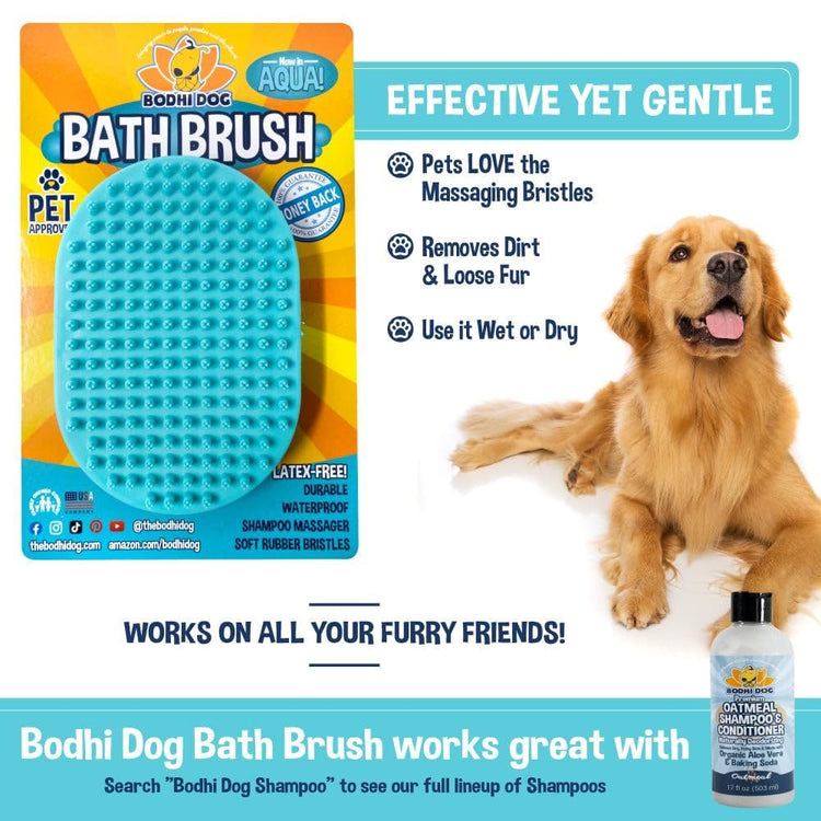 Bodhi Dog Shampoo Brush - Pet Grooming & Bath Supplies for Dogs and Cats - Bath Brush for Long & Short Hair - Premium Scrubber for Shower, Bathing & Massage (One Pack, Silver Glitter)