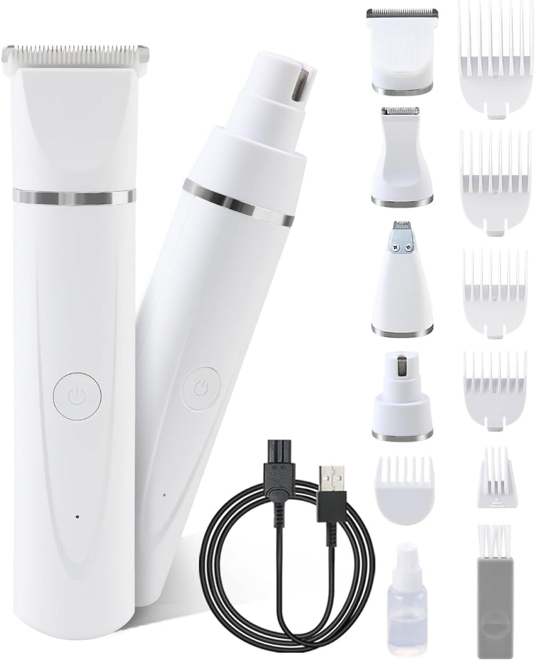 4 in 1 Dog Grooming Kit - Dog Clippers, Rechargeable, Low Noise - Multi-Functional for Hair on Pets Toes Hair Repair on face Around Ears and toenail Grinding