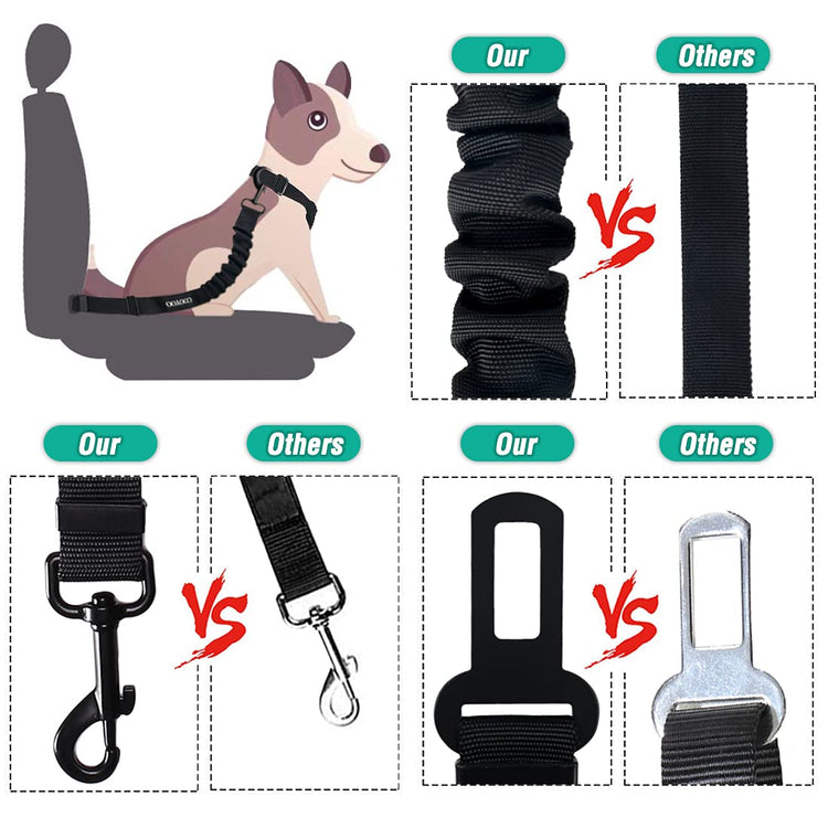 COOYOO Dog Seat Belt, Durability Retractable Dog Car Harness Adjustable Dog Seat Belt for Vehicle Nylon Pet Safety Seat Belts Heavy Duty & Elastic (1 Pack Black)