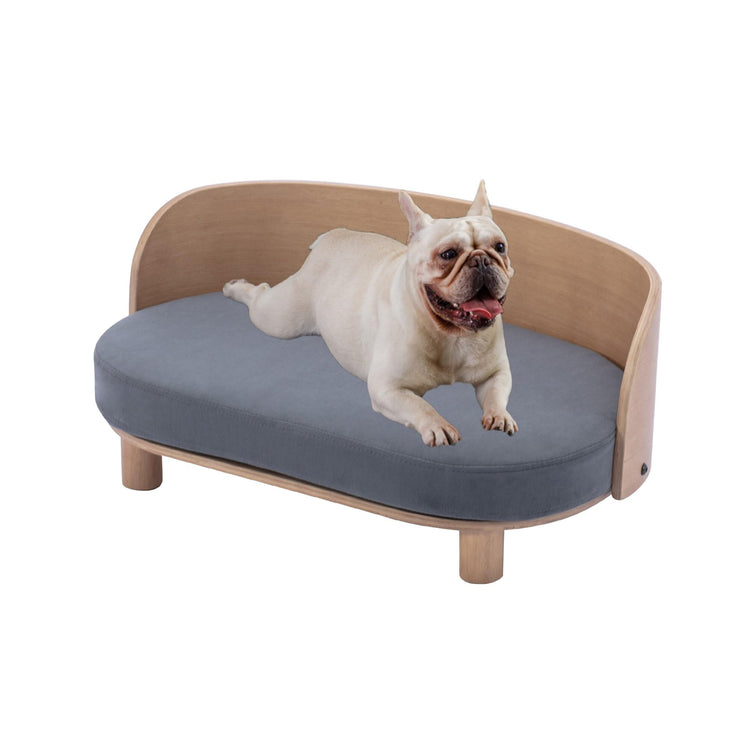 Dog Sofa, Dog Beds with Removable Cushion Pet Sofa with Solid Wood Legs and Bent Wood Back Dog Couch for Dogs and Cat-Small Light Grey