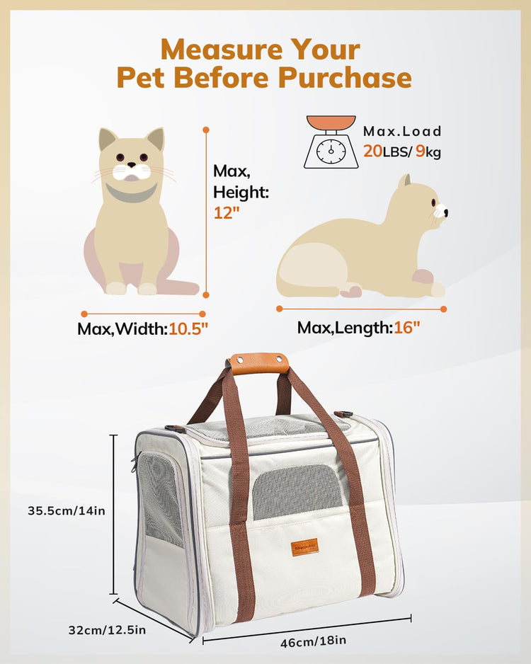 Morpilot Pet Carrier for Large Cats, Puppies & Small Dogs Up to 25lbs, Escape-Proof with Locking Zippers, Dual-Sided Cushion, Safety Buckle for Car & Vet Travel, Includes Foldable Bowl (Dark Gray)