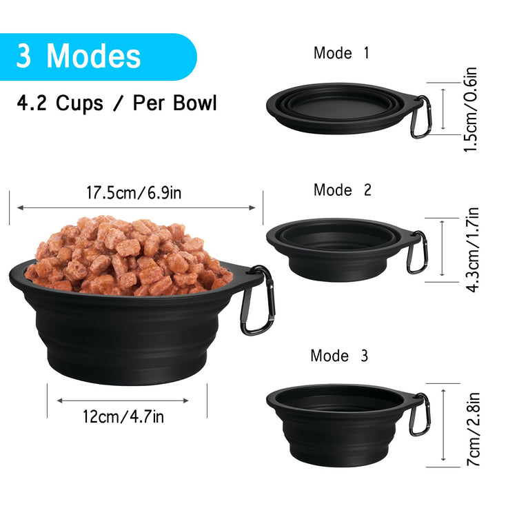 PetBonus 2-Pack Silicone Collapsible Dog Bowls, BPA Free Dishwasher Safe, Portable Foldable Expandable Travel Bowl, Food Water Feeding Cup Dish for Dogs Cats with 2 Carabiners (Turquoise, Tan)