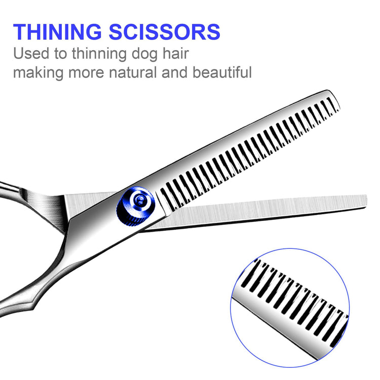 TINMARDA Dog Grooming Kit, Professional Stainless Steel Dog Grooming Scissors with Curved Shears, Pink Finger Rings - 5 Piece Sharp Durable Pet Shears for Dogs Cats At Home Salon-Quality Grooming