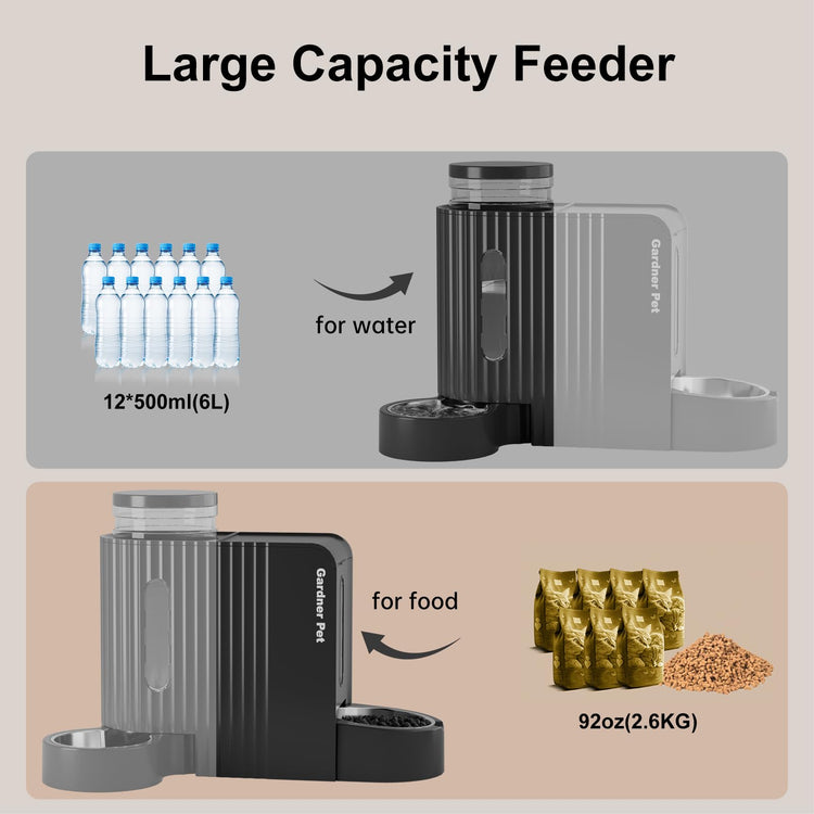 Gardner Pet Automatic Gravity Cat Food Feeder and Water Dispenser Stainless Steel Two-in-One Set Large Capacity Dispenser for Pets Dogs, Puppies, Kittens-(0.8 Gallons x 2)