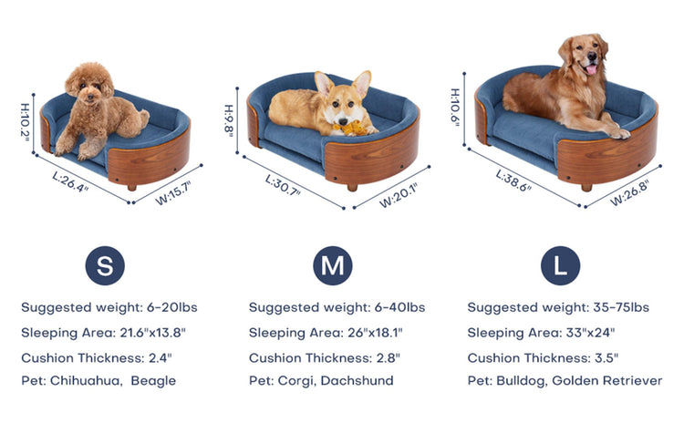 Elevated Dog Bed Pet Sofa with Solid Wood Legs and Bent Soft Backrest, Pet Cat Stool Bed with Velvet Cushion,for Small and Medium Size Dogs Kitten, Dark Gray, Small Size