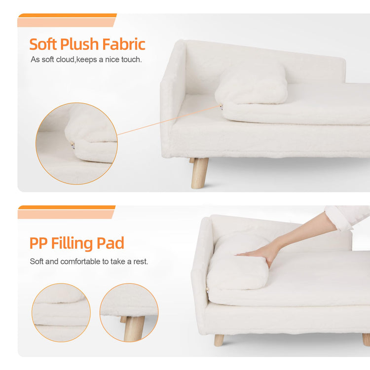 Elevated Cat Couch Sofa: Wooden Cat Bed Dog Chair with Bolster Cushion for Small Dogs Cute Pet Chaise Soft Cushion Fluffy Washable for Puppy