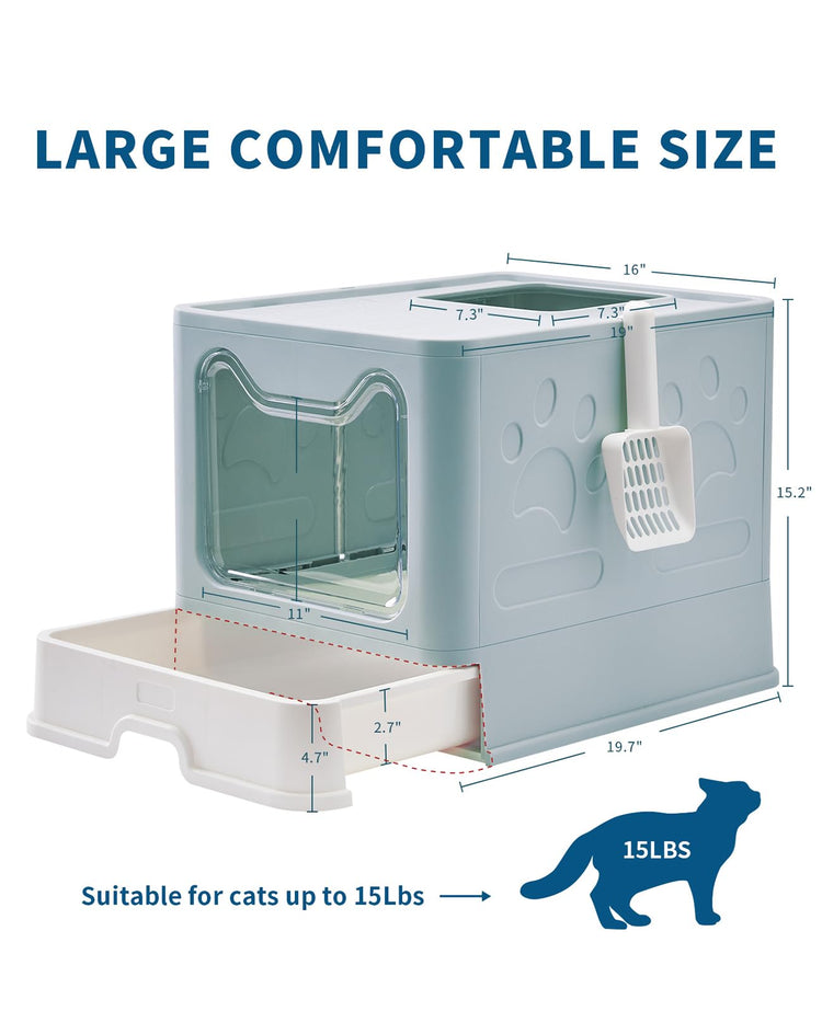 Medario Cat Litter Box with Litter Mat and Scoop, Large Covered Litter Box with Lid, Enclosed Kitty Box, Front Entry Top Exit, Odor Control, Easy to Clean (Grey)