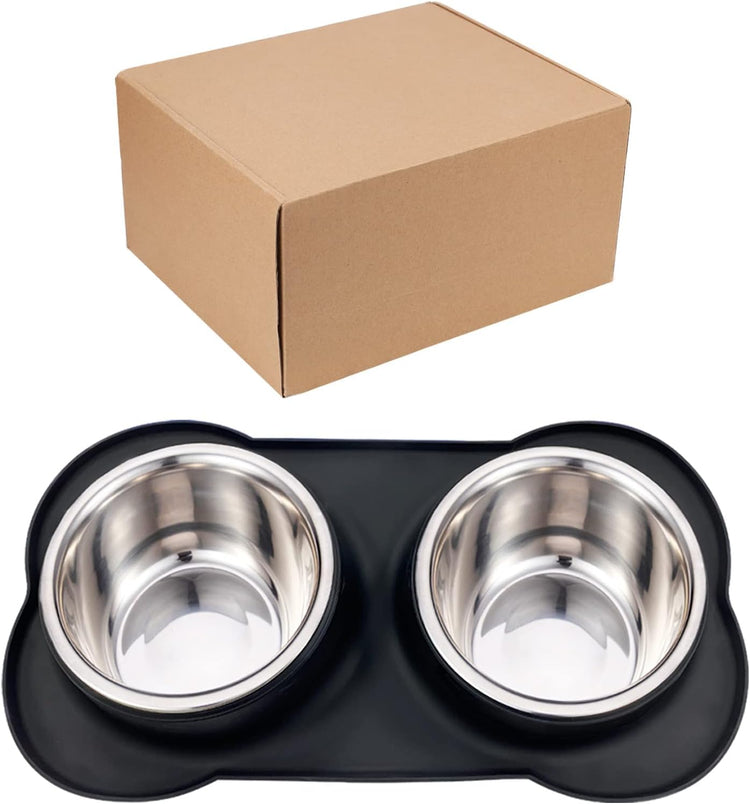 AsFrost Dog Food Bowls Stainless Steel Pet Bowls & Dog Water Bowls with No-Spill and Non-Skid, Feeder Bowls with Dog Bowl Mat for Dogs Cats and Pets-Pink, 24 0z in Total