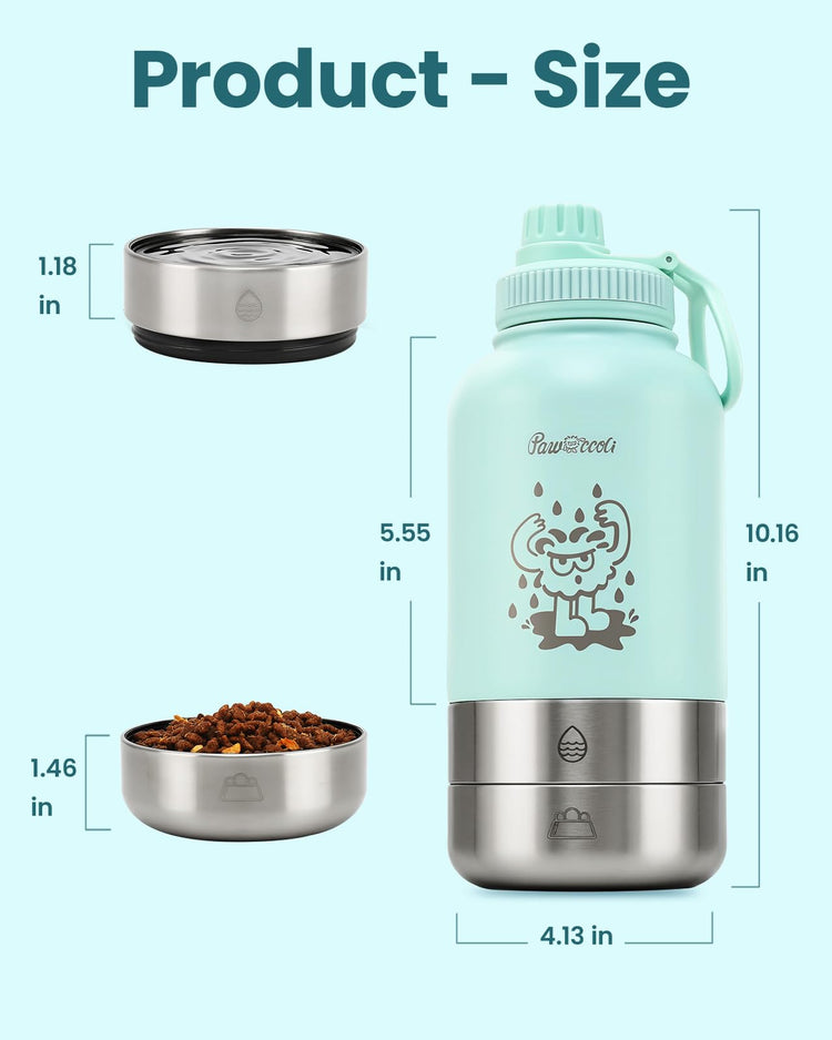 34oz Dog Water Bottle, Stainless Steel Dog Water Bottle Dispenser with Detachable Food & Water Bowls, Keeps Water Hot/Cold, for Walking, Hiking, Camping(Cream)