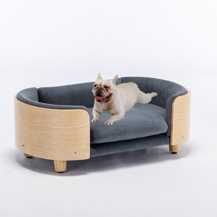 Dog Sofa, Dog Beds with Removable Cushion Pet Sofa with Solid Wood Legs and Bent Wood Back Dog Couch for Dogs and Cat-Small Light Grey