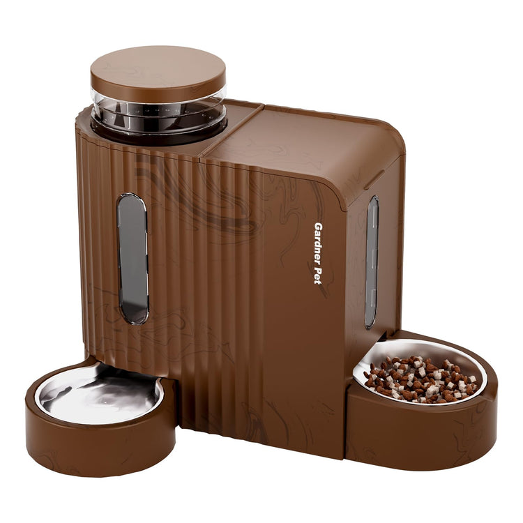 Gardner Pet Gravity Automatic 2-in-1 Pet Feeder, 0.8 Gallons*2 Cat Feeder and Water Dispenser Set, 100% BPA-Free and Stainless Steel Water Bowl for Dogs, Cats, Rabbits, Puppies (Light Woodgrain)