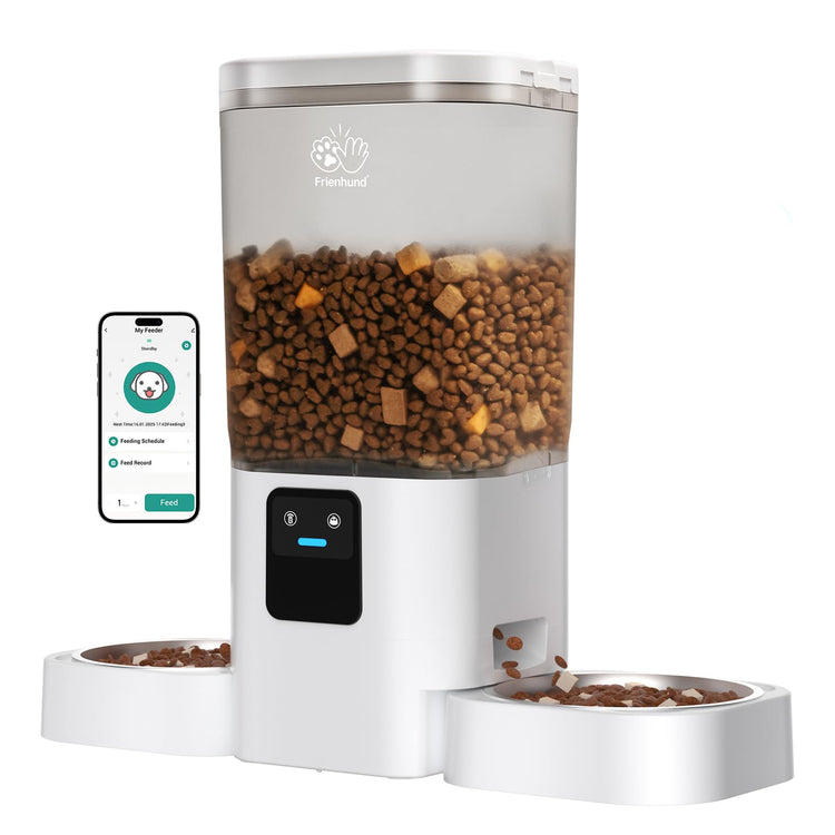 Frienhund Timed Automatic Cat Feeder 2 Cats with Slow Feed: Dual Automatic Dog Feeder with Information Visualization, Programmable Auto Cat Food Dispenser for Multiple Pets,Detachable for Clean-29 Cup