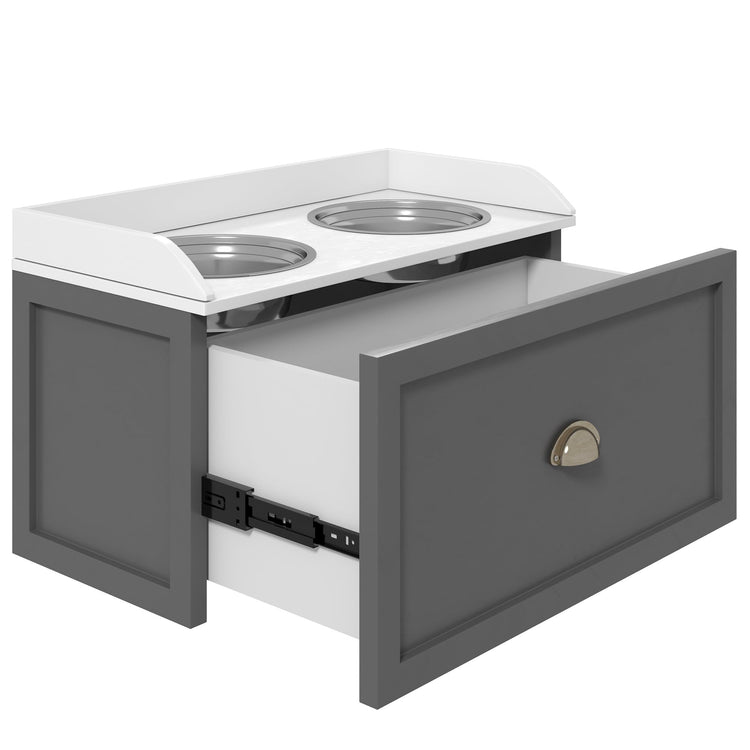 PawHut Dog Feeding Station with Storage Drawer, Dog Food Storage Cabinet with 2 Removable Elevated Pet Bowls for Large Sized Dogs, Coffee