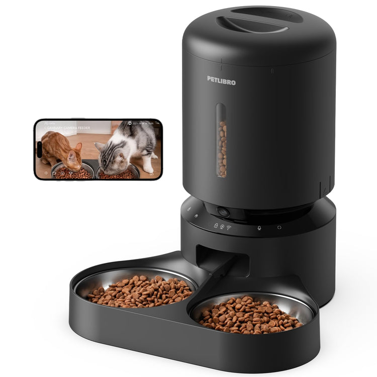 PETLIBRO Automatic Cat Feeder, Automatic Dog Food Dispenser with Freshness Preservation, 5L Timed Pet Feeders for Dry Food, Up to 6 Meals Per Day, Granary 5L Basic Button Type White