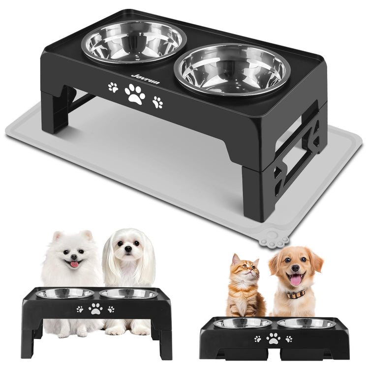 Jovrun Elevated Dog Bowls for Medium Large Size Dogs, Non-Slip Dog Feeder with 1*Stainless Steel Dishes & 1*Slow Feeder Bowl, 5 Heights Adjustable Raised Bowls to 3.15″-8.66″-9.84″-11.02″-12.2″