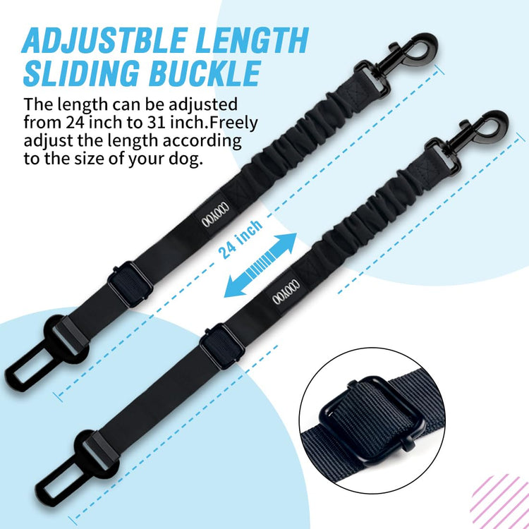 COOYOO Dog Seat Belt, Durability Retractable Dog Car Harness Adjustable Dog Seat Belt for Vehicle Nylon Pet Safety Seat Belts Heavy Duty & Elastic (1 Pack Black)