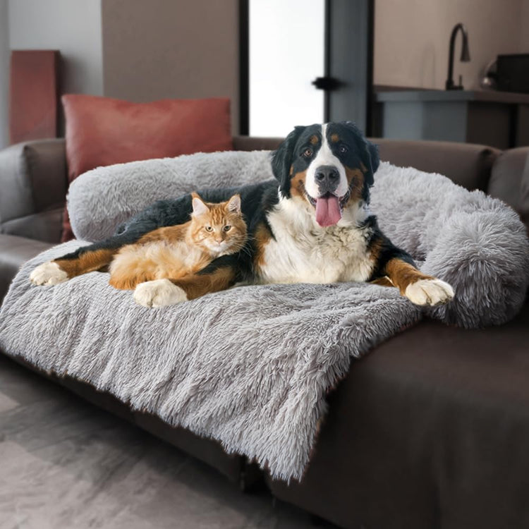 Calming Dogs/Cats Bed Mats, Dog Pad Washable Removable Couch Cover, Plush Long Fur Mat for Pets, Waterproof Lining, Perfect for Small, Medium and Large Dogs and Cats (Gradient Gray, 36"x31")