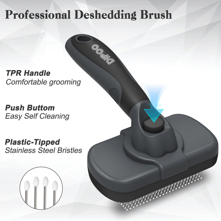 Dipoo Self-Cleaning Pet Grooming Brush - Skin-Friendly Deshedding Tool for Dogs & Cats in Pink, Removes Loose Hair and Tangles