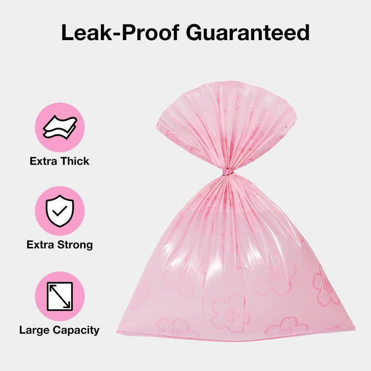 VETRESKA Dog Poop Bag Dispenser with Cherry Blossom Scented Poop Bags, Leak Proof and Extra Thick Pet Waste Bags, 1 Poop Bag Holder and 105 Bags for Dog Walking and Cats Litter, Pink