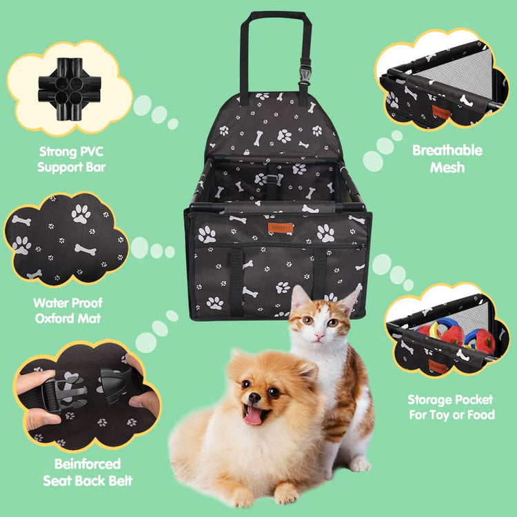 Dog Car Seat Puppy Portable Pet Booster Car Seat with Clip-On Safety Leash and PVC Support Pipe, Anti-Collapse,Perfect for Small Pets