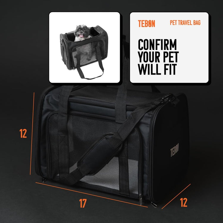 17.5" Pet Travel Carrier Bag - Collapsible Cat & Dog Carrier - Breathable, Durable & Spacious - Fits Small and Medium Pets up to 15lbs - Pet Travel Bag by Tebon