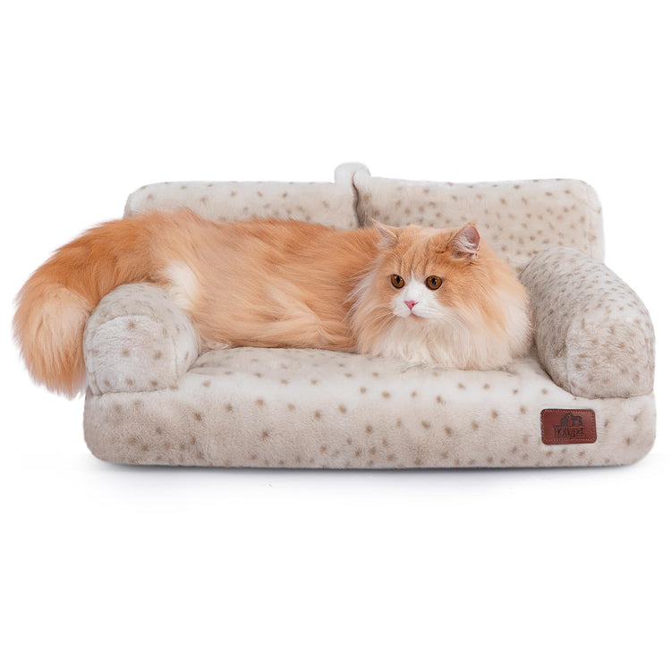Hollypet Fluffy Dog Cat Bed Pet Couch Beds Plush Soft Warming Machine Washable Puppy Bed with Non-Slip Bottom for Cats and Small Medium Dogs up to 25 lbs, Gray, 24" L x 18" W x 10" Th
