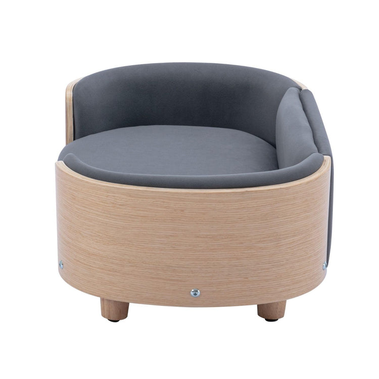 Velvet Dog Bed Pet Sofa with Solid Wood Legs and Bent Wood Back, Stain-Resistant Cushion in Multiple Colors - Luxury Pet Furniture for Cats and Dogs, Dark Grey
