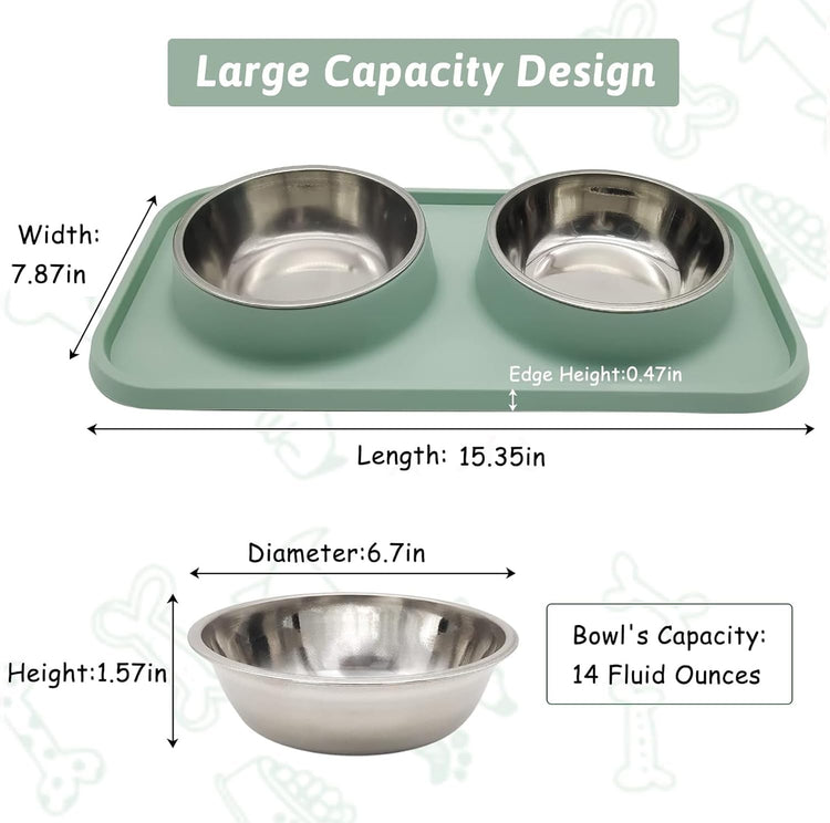BNOSDM Double Dog Food Bowls Stainless Steel Dog Food and Water Bowls with Non-Spill Plastic Mat Pet Cat Feeder Bowl Set for Puppy Cats Kitten Small Medium Dogs Pink