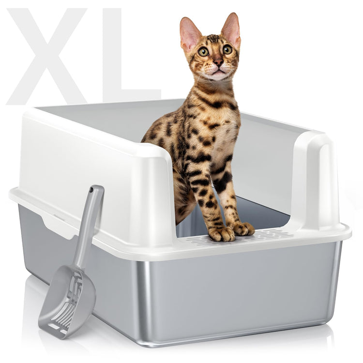 WoofiGo Enclosed Stainless Steel Cat Litter Box with Lid, XL Extra Large Litter Box for Big Cats, Metal Litter Pan High Sided, Never Absorbs Odors, Anti-Urine Leakage, Easy Cleaning, Include Scoop