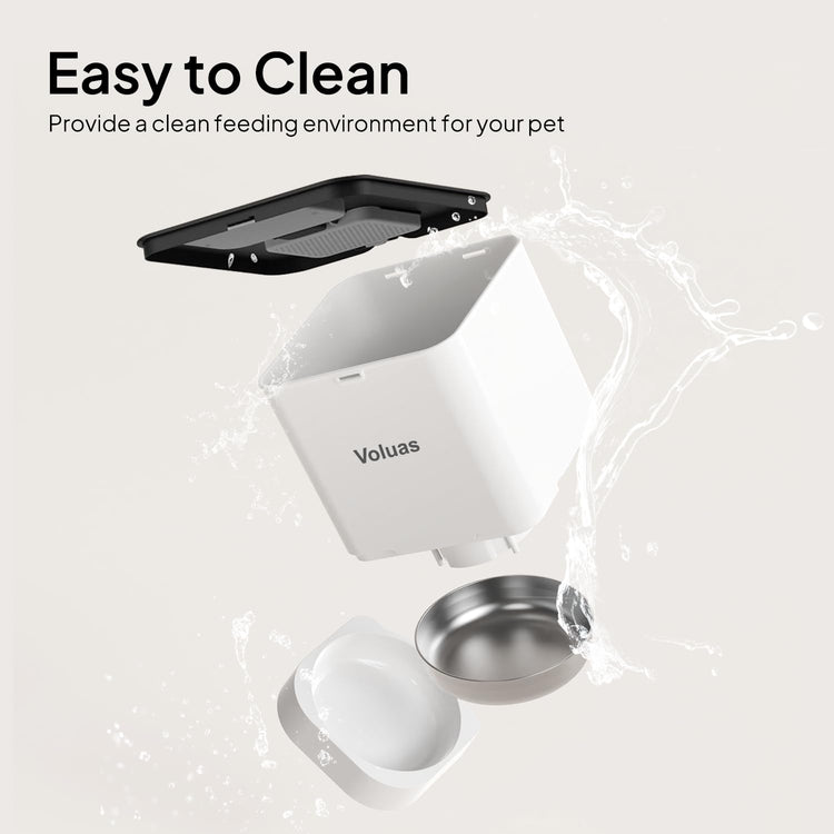 VOLUAS Automatic Cat Feeders - Timed Pet Feeder for Cats and Dogs with Dry Food Dispenser, Desiccant Bag, Programmable Portion Control, 4 Daily Meals, 10s Voice Recorder