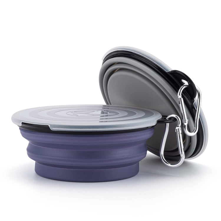 SLSON Collapsible Bowl with Cover Lids,2 Pack Dog Travel Bowls Portable Foldable Cat Water Dish Bowl for Pets Walking Parking Camping (Light Blue and Green, Small)