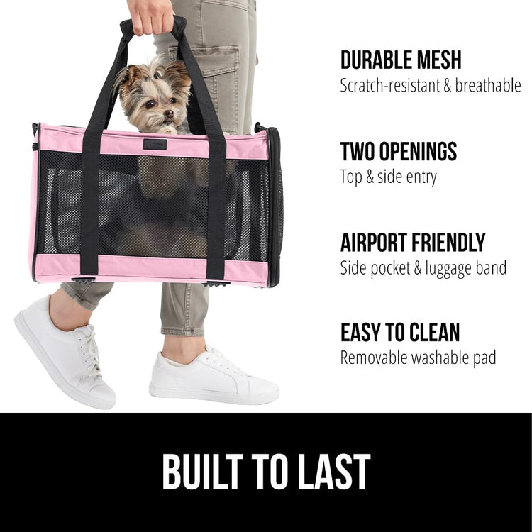 GORILLA GRIP Cat Carrier Travel Bag Up to 15 Lbs, Soft Collapsible Small Dog Carriers, Top and Side Entry Breathable Mesh, Grip Feet on Underside, Cozy Washable Waterproof Pad, Portable Kennel, Black