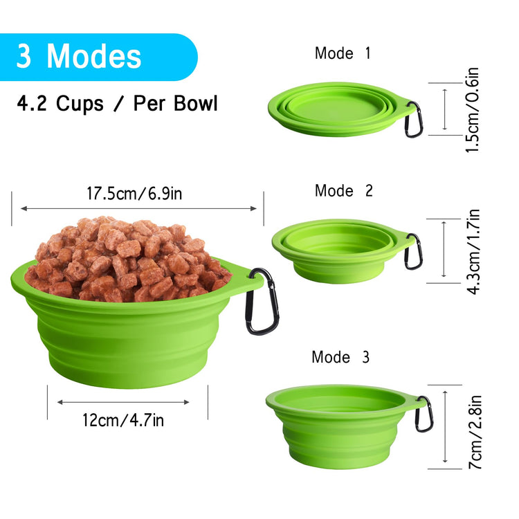 PetBonus 2-Pack Silicone Collapsible Dog Bowls, BPA Free Dishwasher Safe, Portable Foldable Expandable Travel Bowl, Food Water Feeding Cup Dish for Dogs Cats with 2 Carabiners (Turquoise, Tan)