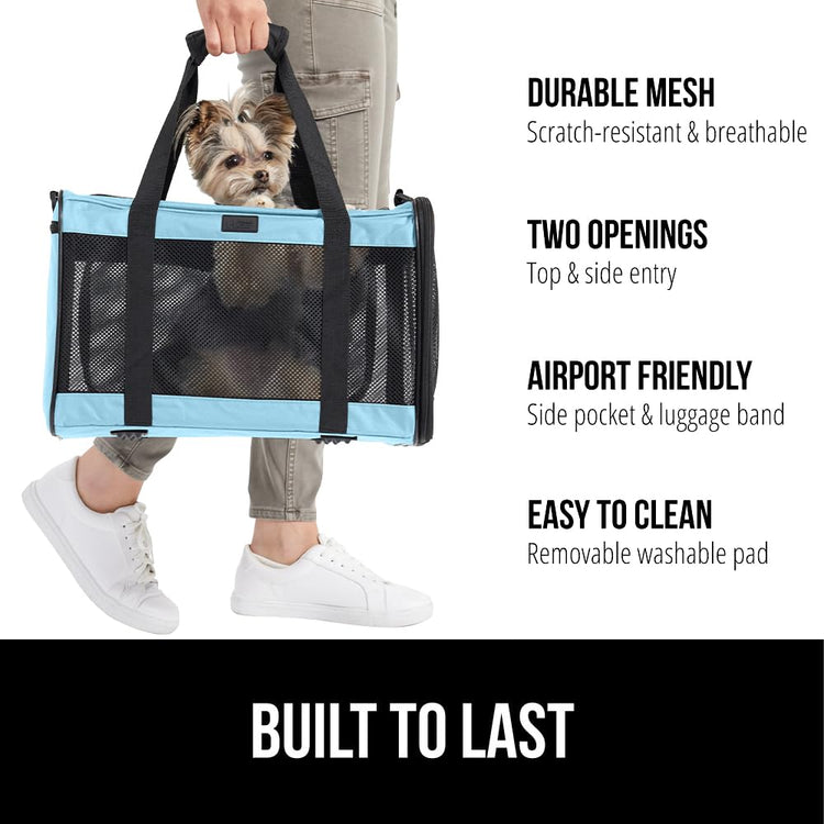 GORILLA GRIP Cat Carrier Travel Bag Up to 15 Lbs, Soft Collapsible Small Dog Carriers, Top and Side Entry Breathable Mesh, Grip Feet on Underside, Cozy Washable Waterproof Pad, Portable Kennel, Black