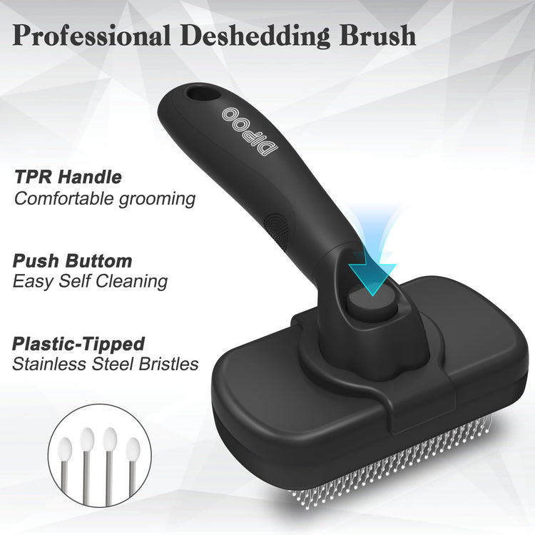 Dipoo Self-Cleaning Pet Grooming Brush - Skin-Friendly Deshedding Tool for Dogs & Cats in Pink, Removes Loose Hair and Tangles