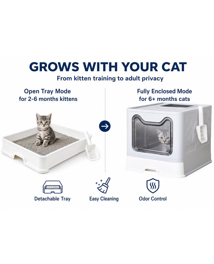 Medario Cat Litter Box with Litter Mat and Scoop, Large Covered Litter Box with Lid, Enclosed Kitty Box, Front Entry Top Exit, Odor Control, Easy to Clean (Grey)