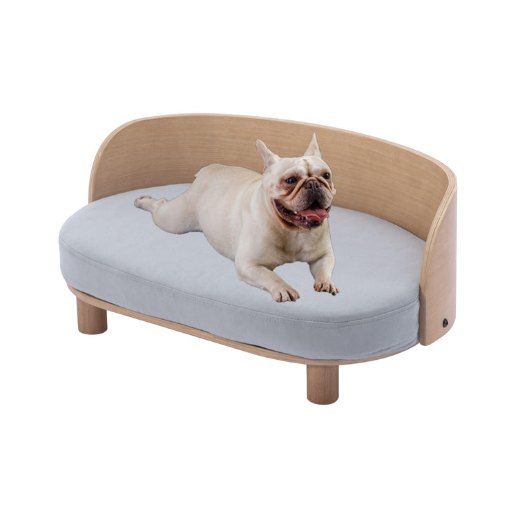 Dog Sofa, Dog Beds with Removable Cushion Pet Sofa with Solid Wood Legs and Bent Wood Back Dog Couch for Dogs and Cat-Small Light Grey